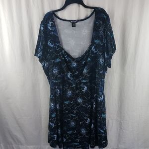 Hot Topic 4X Celestial Blue and Black Graphic Sweetheart Dress